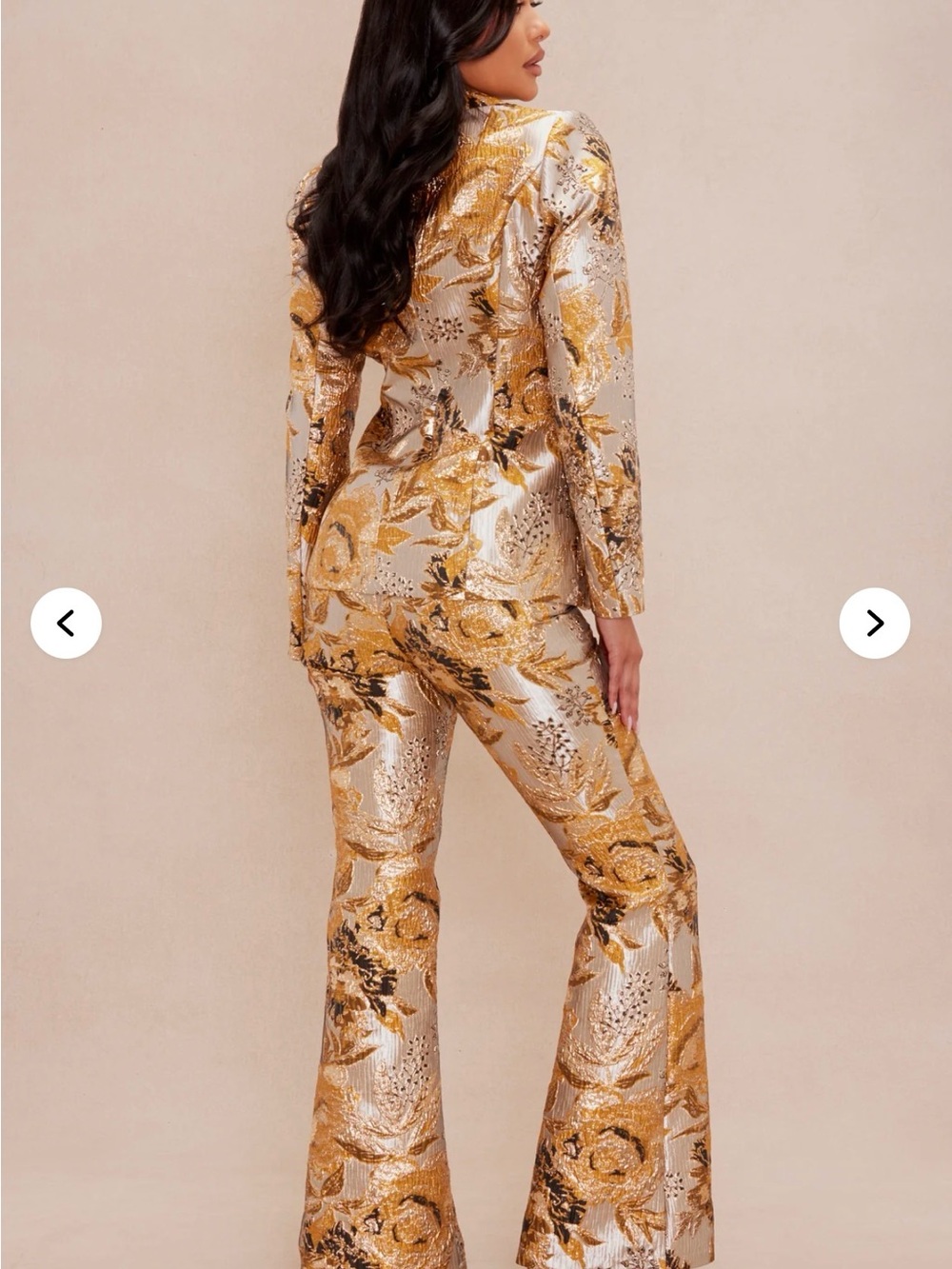 Metallic Gold Floral Blazer & Pants Jumpsuit Set - Picture 2 of 3